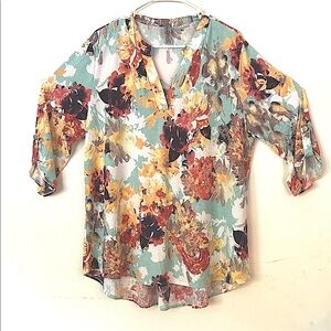 Honeyme Soft Teal and Rose Tunic Blouse